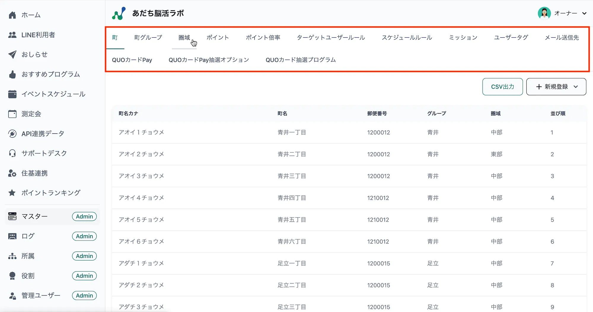 マスター種類タブ