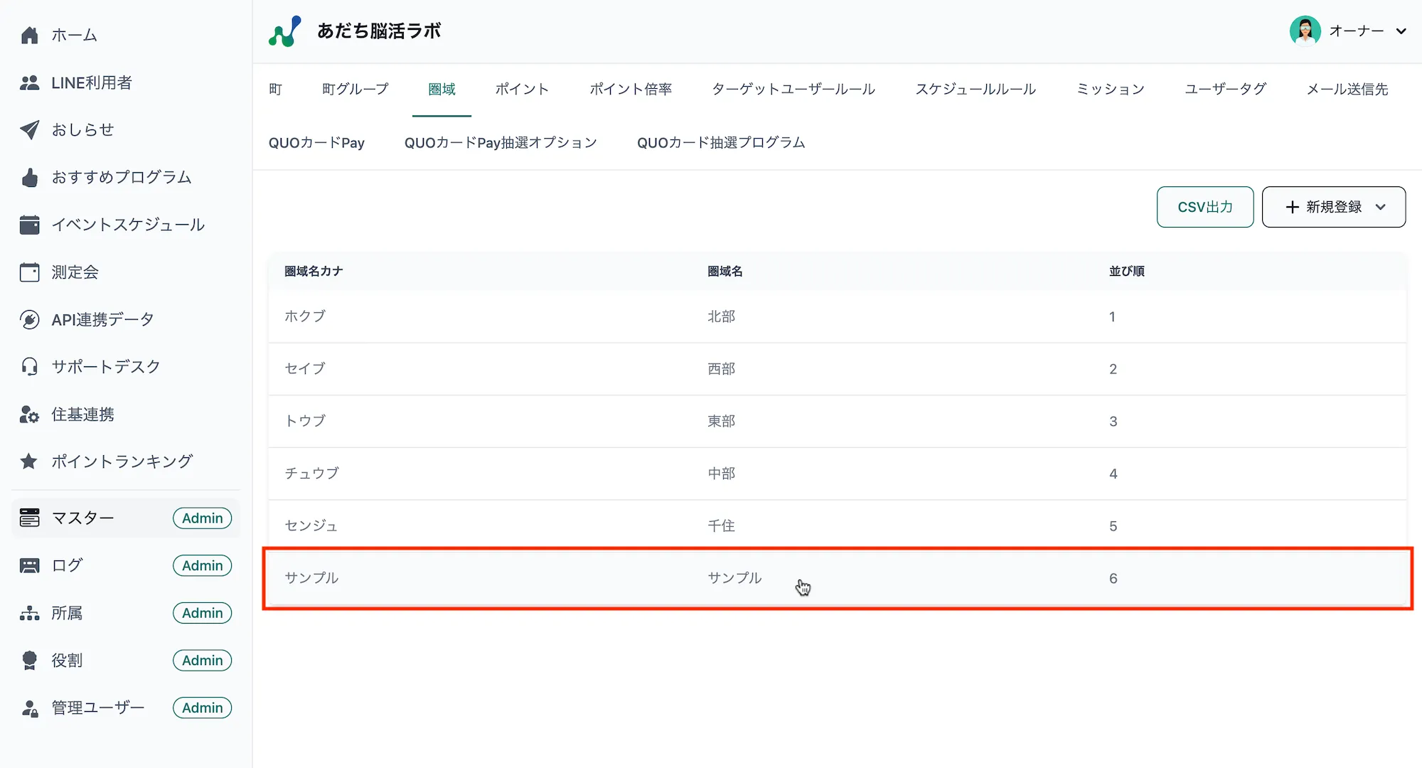 マスター一覧